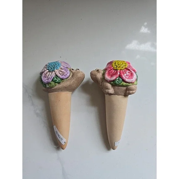 Creative Co-op Terracotta Self-watering Plant Spikes 2 Turtle Snail Flowers New‎