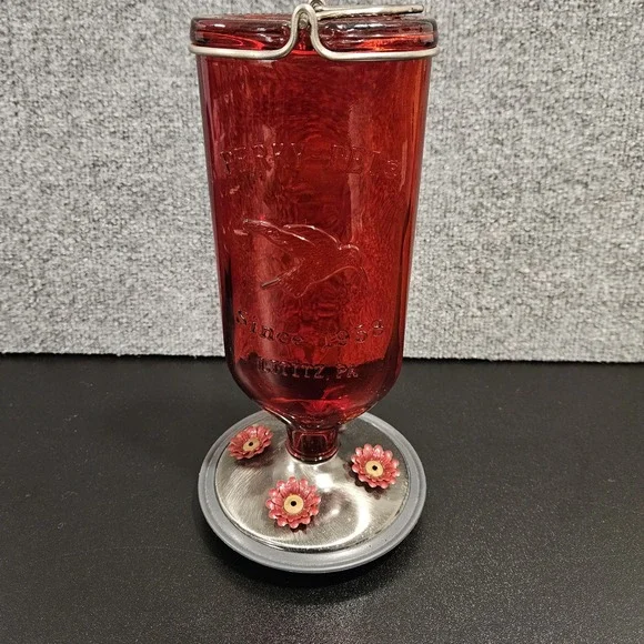 Vintage Perky Pet Hummingbird Feeder 11 Inch Red Glass Lititz Pennsylvania‎