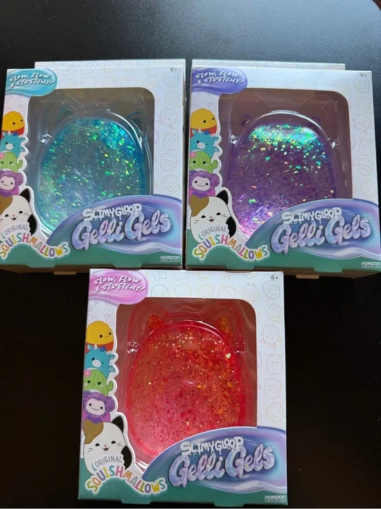New 3 Squishmallows Slimy Gloop Gelli Gels Blue Pink Purple Glitter Squishy Toy