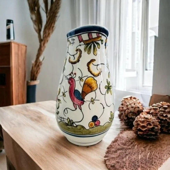 Rare Vintage SUR LA TABLE Farmhouse Ceramic Pitcher Multicolor Glaze Jug 10