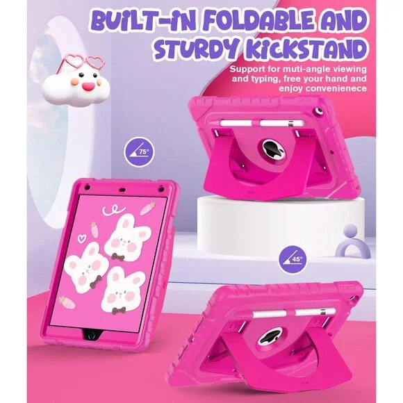 OKP iPad 9th 8th 7th Generation Case 10.2 Shockproof Rugged Kickstand Hot Pink
