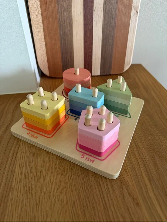 wooden stacking counting and matching educational toy game