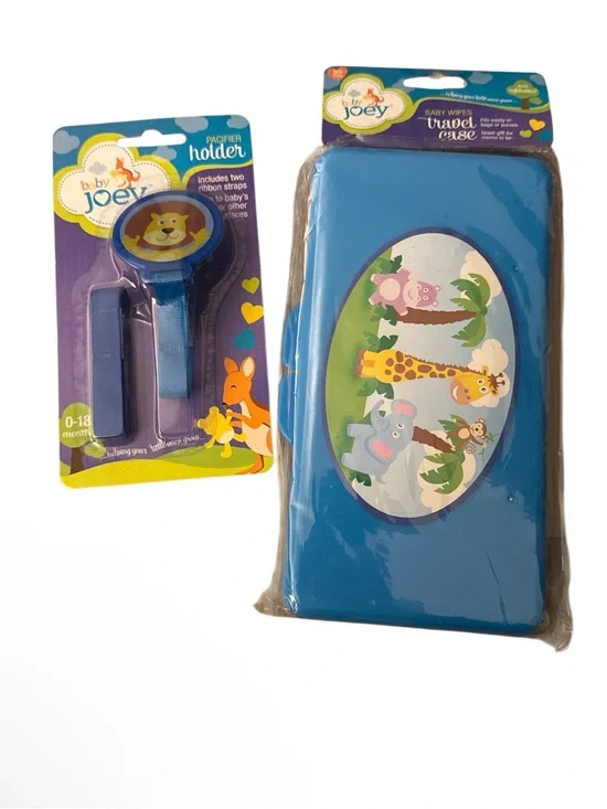 Baby Joey, Baby Wipes Travel Case Blue, 3x1Ct And Pacifier Holder NIB