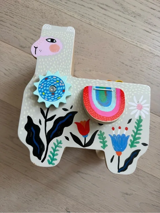 Wooden Llama Toy with Colorful Floral Design