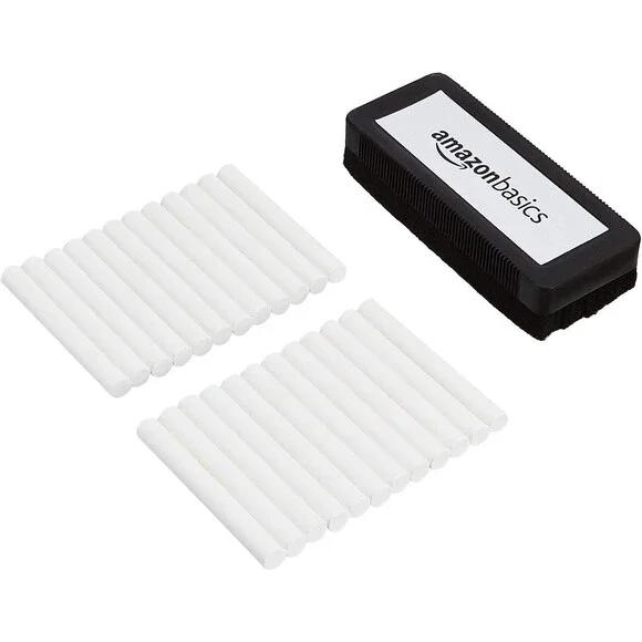 Amazon Basics Dustless Chalk with Eraser White 24 Pack