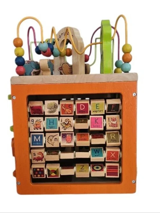 B. Toys by Battat Wooden Activity Cube Alphabet Bead Maze Montessori Toddler Toy