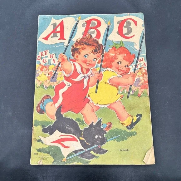 Vintage 1943 ABC Book Saalfield Cloth-like Illustrated Children's Book‎