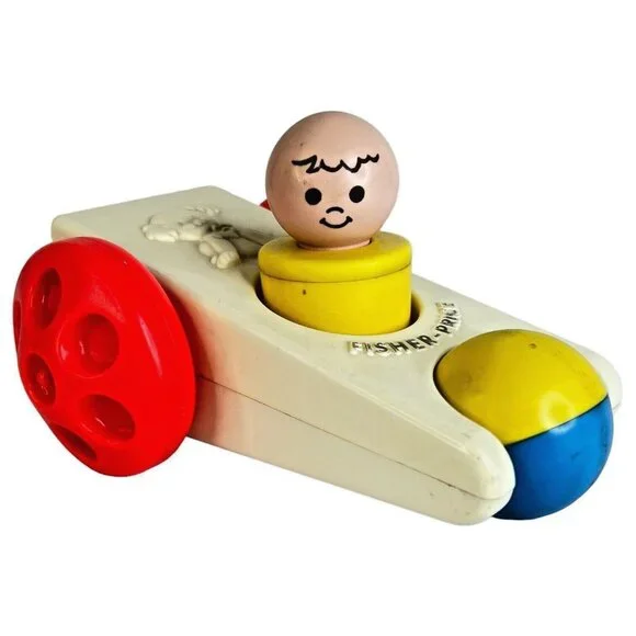 Vintage 1975 Fisher Price Click N Clatter #417 Car & Little Big People‎ Baby Toy