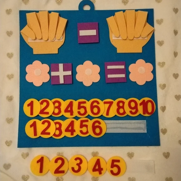 📚🎨 3/$15 Blue Educational Felt Board with Numbers and Symbols