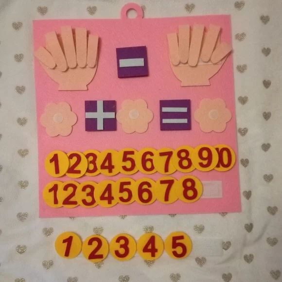 📚🎨 3/$15 Pink Educational Felt Board with Numbers and Symbols
