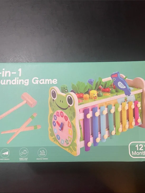 Wooden Frog Xylophone and Clock Activity Toy - Multicolor New in box 12 mo +