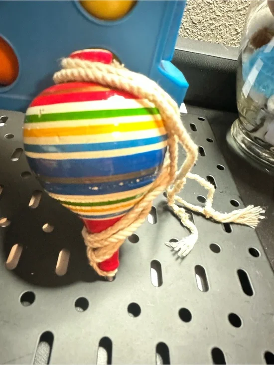 Colorful Striped Wooden Spinning Top with Rope