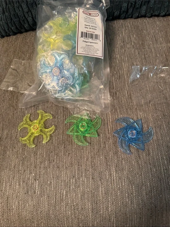***2/$15***  24 Translucent Plastic Spinner Tops in Yellow, Green & Blue