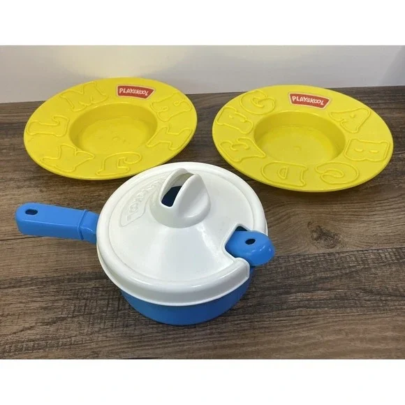Vintage Playskool Alphabet Soup Bowls and Pot w Lid and Spoon  Replacement Piece