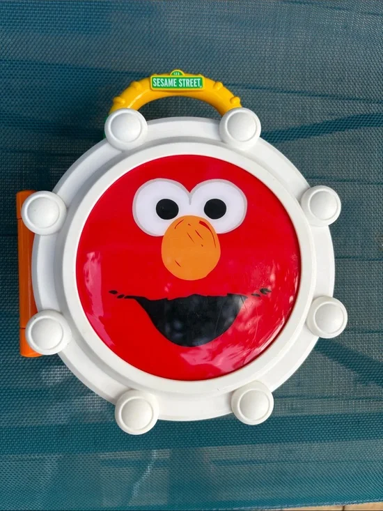 Sesame Street Elmo Cookie Monster Red Blue White Play Drum with Yellow Handle