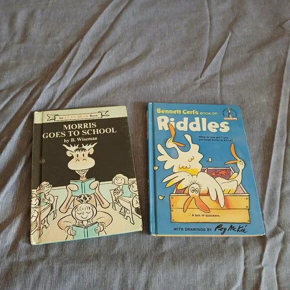 Dr Seuss Beginner book Bennett Cerf's Book of Riddles & Morris Goes to School