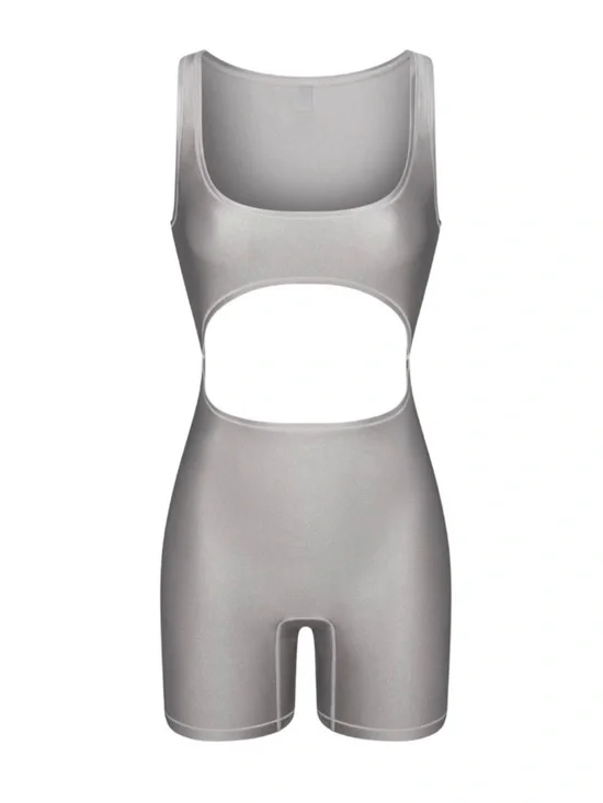 SKIMS Shine Swim Cut-Out Cycle Suit Smoke NWT Small