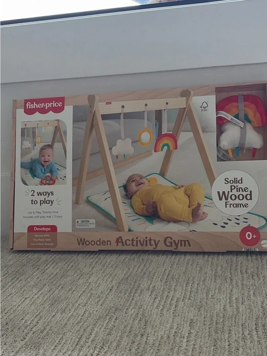 Fisher-Price Wooden Activity Gym with Rainbow, Cloud & Yellow Sun