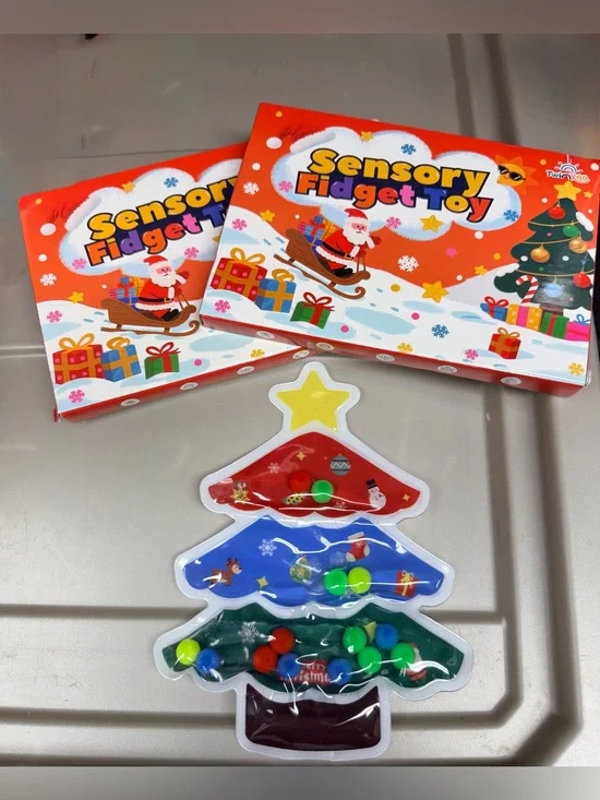 Christmas tree sensory fidget toy plastic gel mat 8.5” x 6.5” stocking stuffer