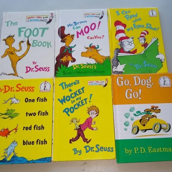 Dr Seuss Foot, Mr Brown Moo, Wocket pocket, Eyes shut, one fish, Go, Dog Go  x 6