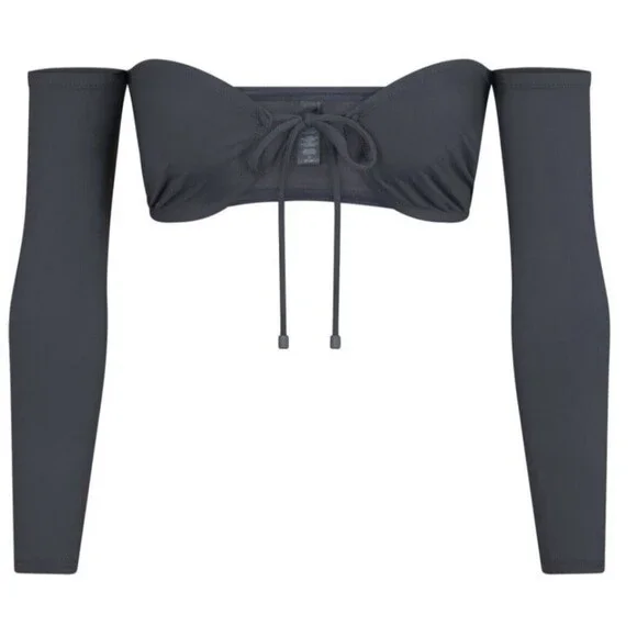 SKIMS Recycled Swim Long Sleeve Bikini Top Gunmetal Gray Women's SIZE 4X NWT‎
