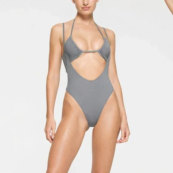 SKIMS 90's High Leg Swim Open Bust One Piece Size Super Model High Leg Size 4X