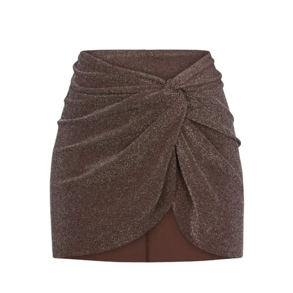 Skims Textured Glitter‎ Sarong mini skirt ,Cocoa, 3X