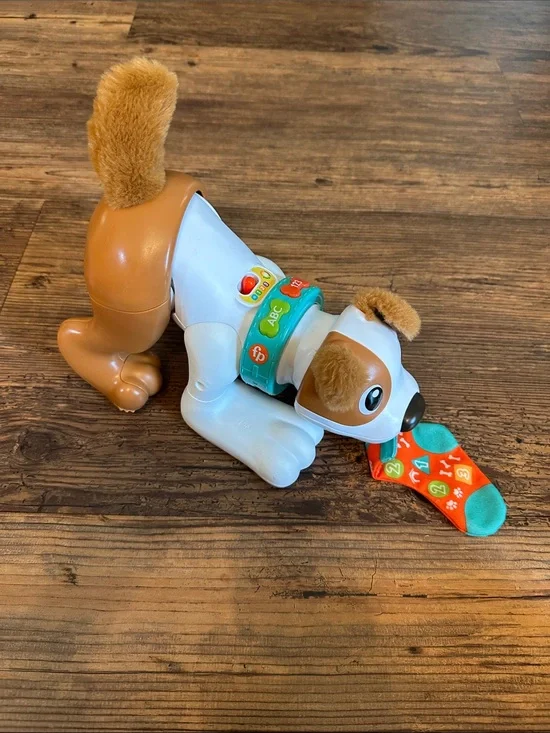 Fisher Price Interactive Brown & White Puppy Toy - Educational Speaks Polish