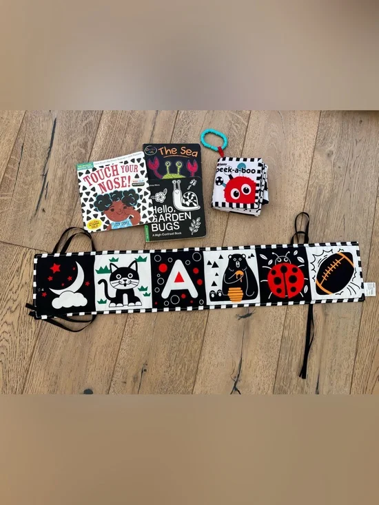 Baby Toy Books Set Crinkle Indestructible Black White Red High Contrast