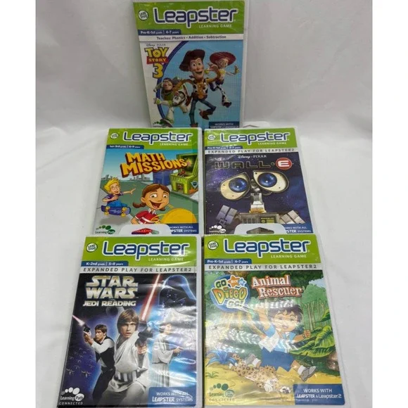 LOT OF 5 Leap Frog Leapster Game Cartridges - Complete with Boxes Disney Nick Jr