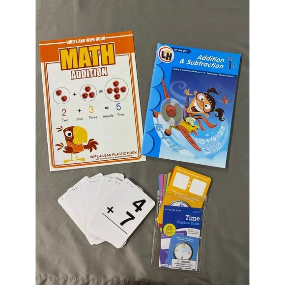 Math Addition Subtraction Time Wipe Clean Book Cards Set Grade 1 Homeschool‎