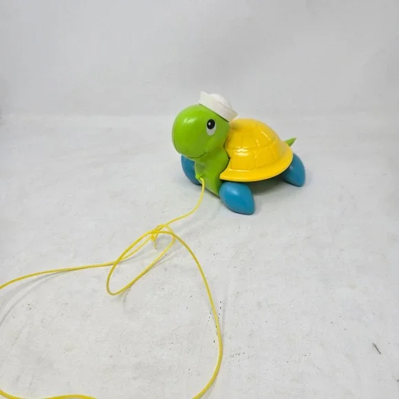 Vintage Green Turtle Pull Toy‎ with Sailor Hat Yellow Shell Toddler Walking Toy
