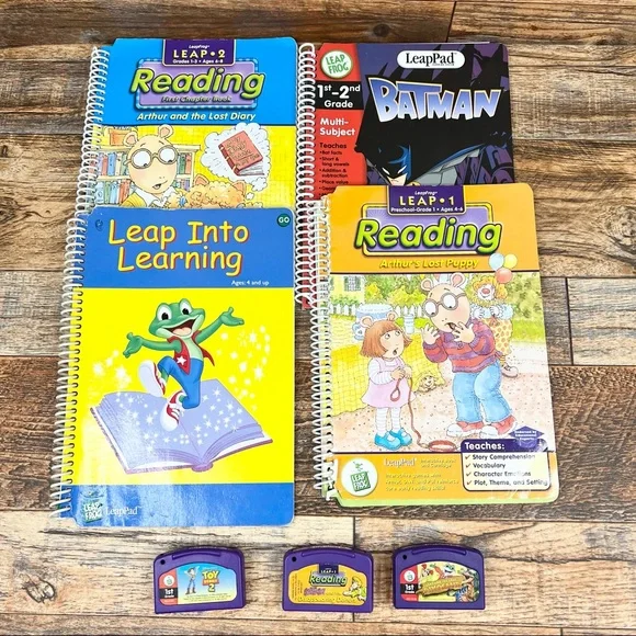 Leap Frog Bundle of 7 Leap Pad Pre-k to Second Grade Spiral Books Cartridges