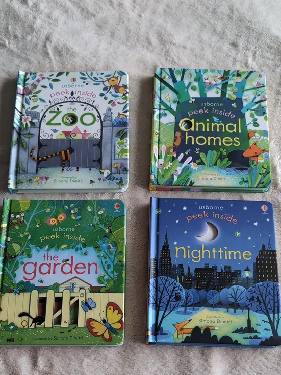 Usborne Peek Inside Board Book Set-The Zoo, Animal Homes, The Garden, Nighttime