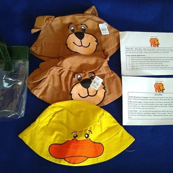 Brown Bear x 2 + Duck Hat with activity card included + Brown Bear Brown Bear