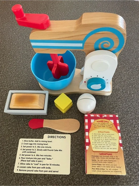 Melissa & Doug Make a Cake Wooden 11pc Mixer Set Complete EUC