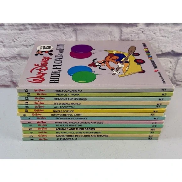 Vintage 1983 Disney Fun To Learn Books Hardcover Lot Of 14 Beginner 1-15