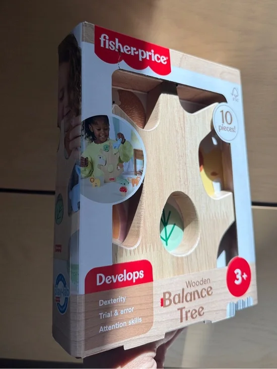 Fisher-Price Wooden Balance Tree Toy with Green and Yellow Accents