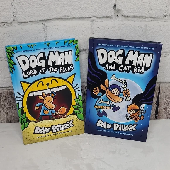 Kids/Childs Dog Man Two Book Set by Dav Pilkey 'Lord of the Fleas'/'And Cat Kid'