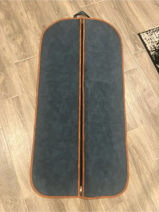 Navy Garment Bag with Brown Trim