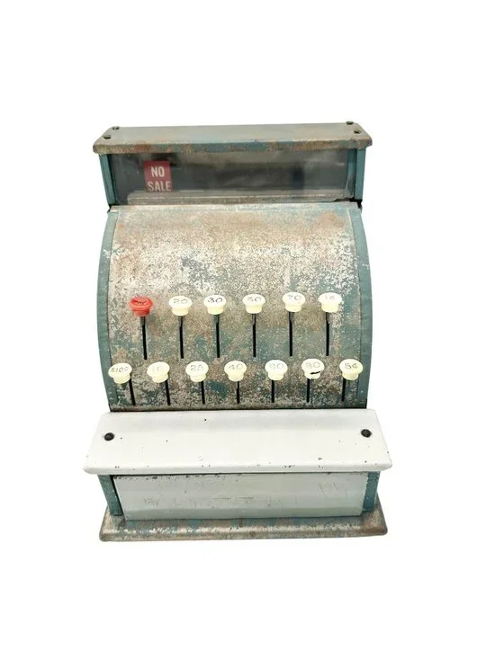 Vintage Metal Toy Ca$h Register With Functional Buttons and Drawer Blue 7