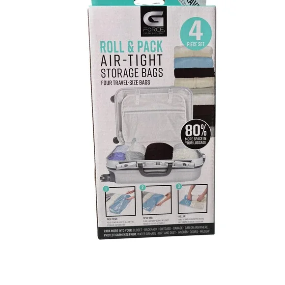 G‎ Force Roll & Pack Air-Tight Storage Bags Unisex OS Clear New 4 Piece Set 5160