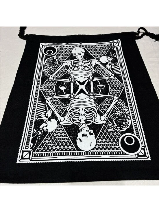 ￼ Large Black Canvas Gotham Storage Pouch Bag Gothic Skeleton Hourglass Tarot 17