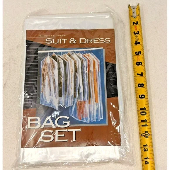 13 Piece Vtg Suit & Dress Garment Bag Set Clear Plastic Hanging Storage Covers