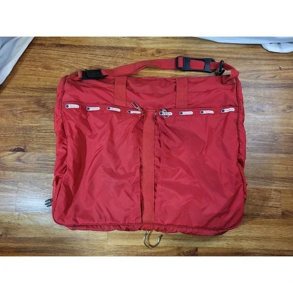 Lesportsac Hanging Garment Bag Travel Full Folding Suitcase Red Vintage