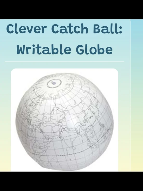 Writable World Globe Beach Ball - White with Gray Map Lines