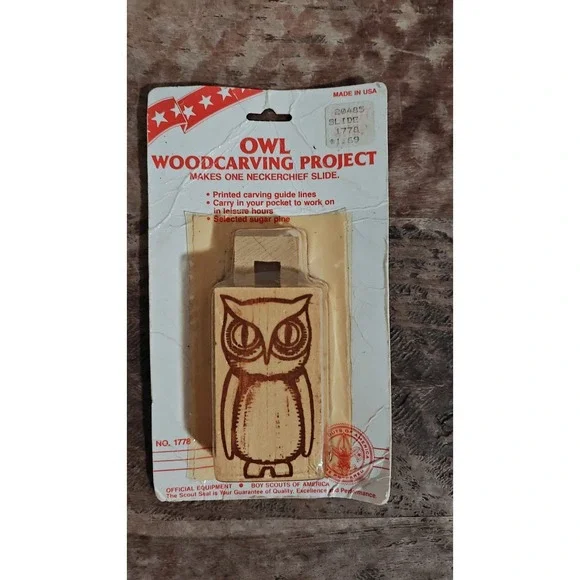 Vintage‎ Boy Scouts Of America Owl  Wooden Carving Set