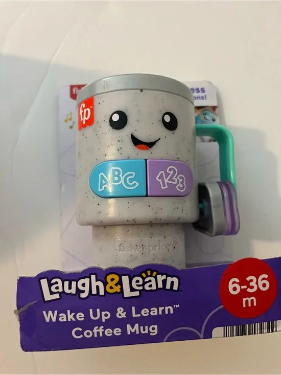 Fisher-Price Laugh & Learn Wake Up & Learn Coffee Mug - Gray with Teal Handle