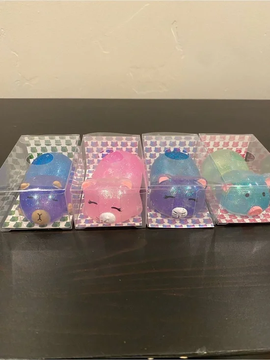 Iridescent Glitter Blue-Green Squishy cat, capybara, pig. Like NeeDoh. Brand new