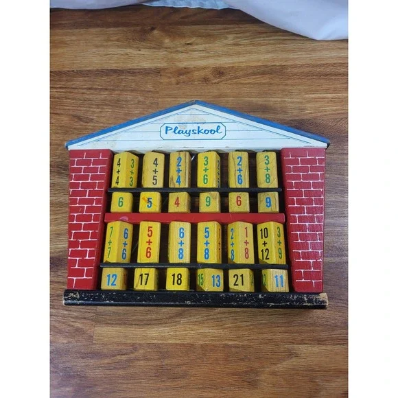 Playskool 1960's Vintage Wooden Abacus Addition Math Schoolhouse Frame w/Stand